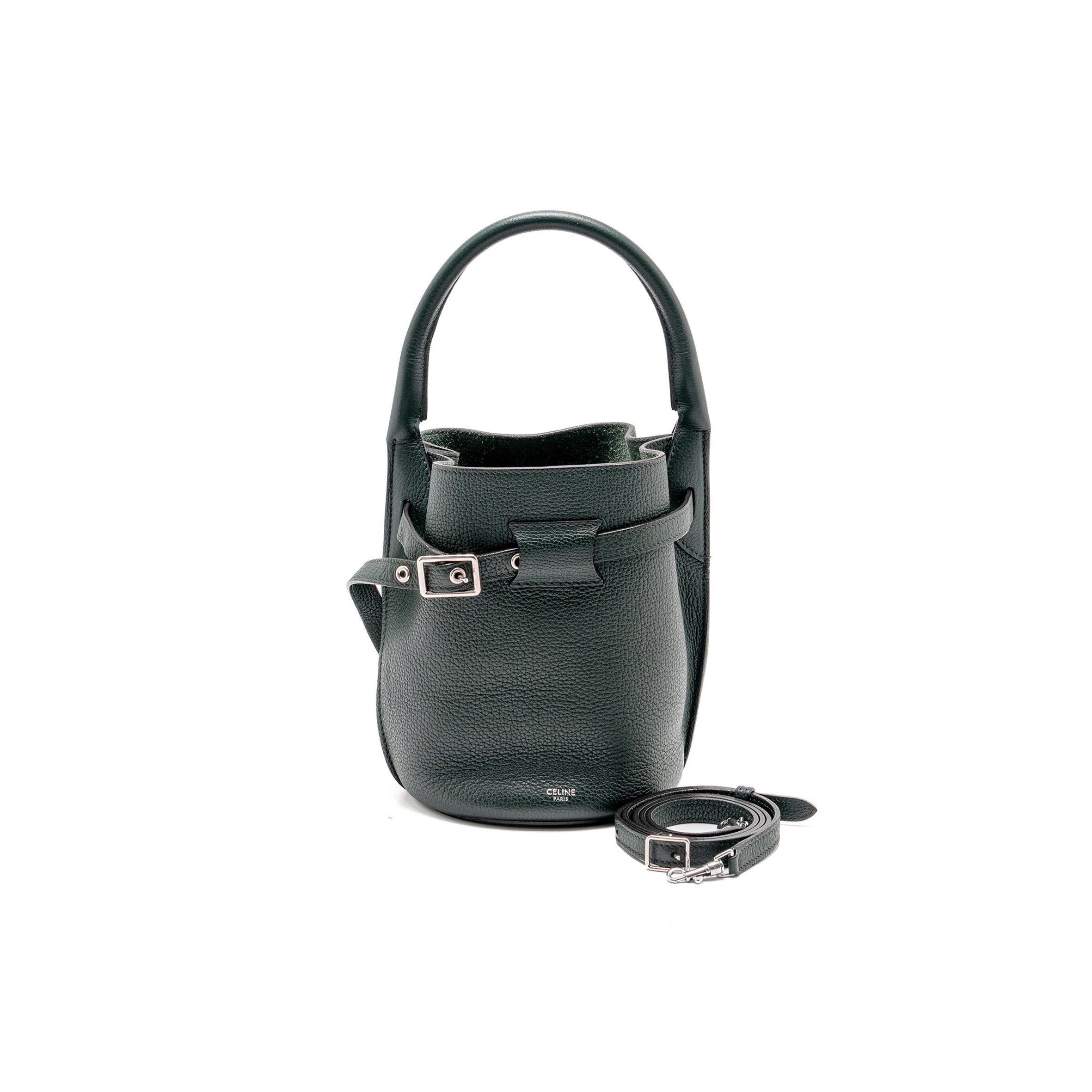 CELINE CELINE NANO BUCKET BIG BAG GRAINED CALFSKIN DARK GREEN SHW (21*15*15cm)